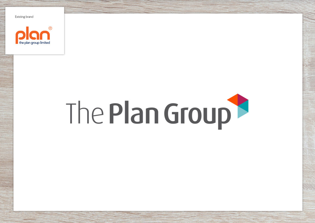The Plan Group logo. Sans-serif typeface with a triangle graphic to the right.