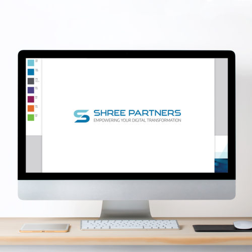 Desktop shows the revised Shree Partners logo and colour palette