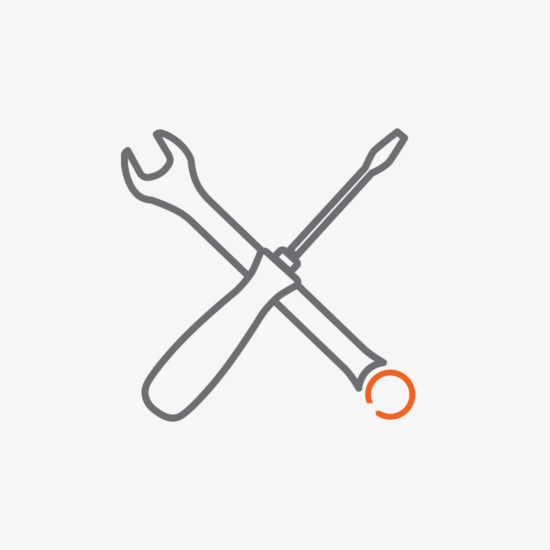 customised line icon of a spanner and screwdriver for mechanic insurance. Features the Plan circle icon as part of the spanner