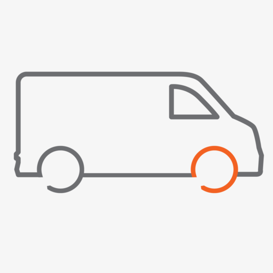 customised line icon of a van for commercial vehicle insurance. Features the Plan circle icon as a front wheel