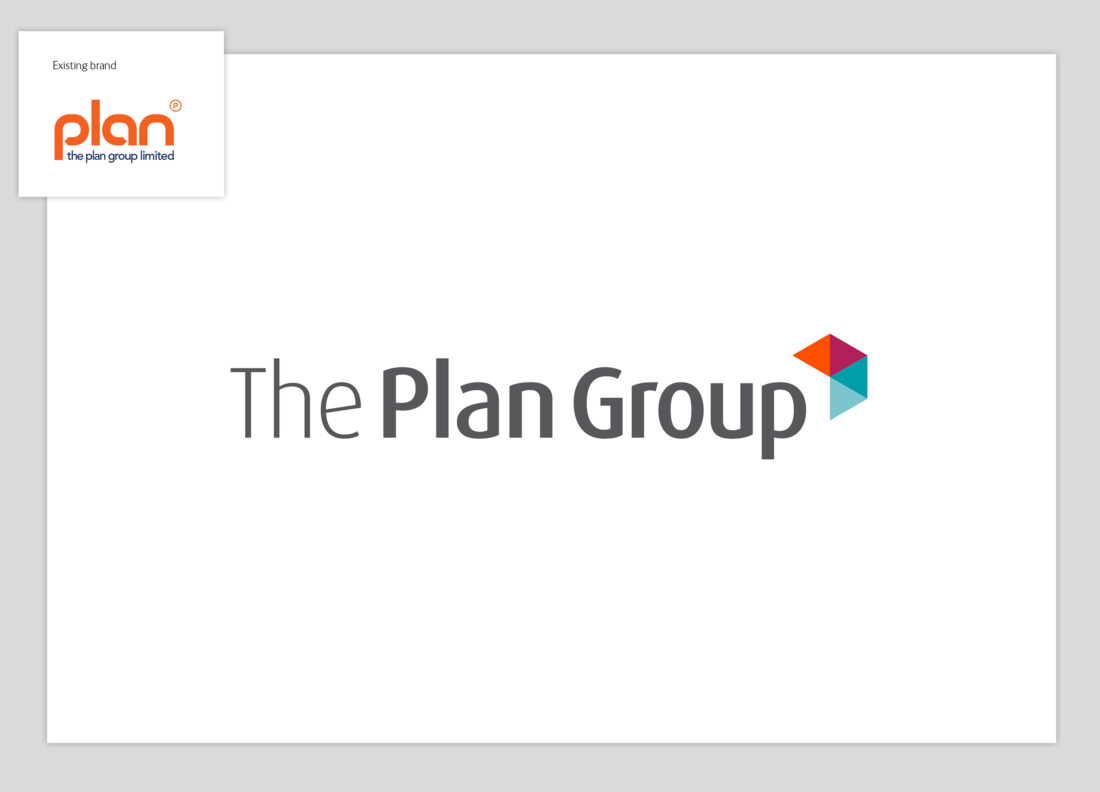 The Plan Group logo. Sans-serif typeface with a triangle graphic to the right.